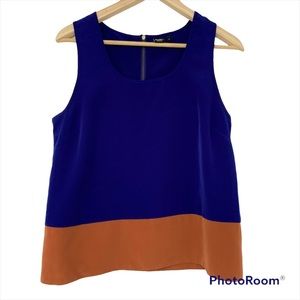 TWIK BY SIMONS ROYAL BLUE/BURNT ORANGE COLOUR BLOCKED SLEEVELESS TOP WITH ZIPPER